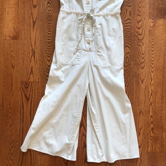 Madewell Wide Leg Utility Jumpsuit Womens 4 Cream Ivory Short Sleeve Cotton Boho - Picture 8 of 13